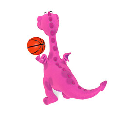 dinosaur cartoon is playing basketball rear view
