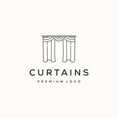 window curtain style line art logo vector minimalist illustration design, decor of curtain logo design