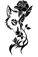 tribal illustration of wolf with flower