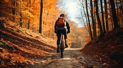 Forest cycling adventure in autumn season