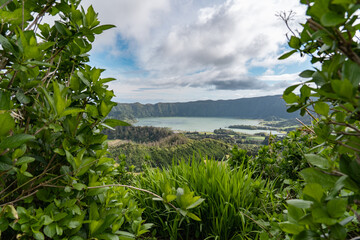 The mesmerizing lakes of Sete Cidades on the Sao Miguel island in the Azores of Portugal. 