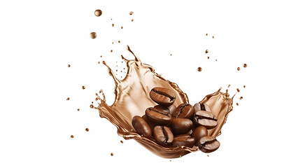 Coffee beans with Splash coffee Isolated, Generative AI, PNG, Transparent background