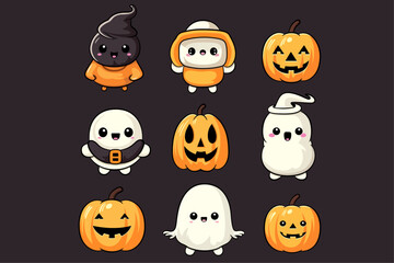 Pumpkin halloween cartoon with outline vector