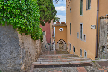 Taormina, Italy, Sicily, old town, bars, alleys, old facades, stairs with a Mediterranean flair
