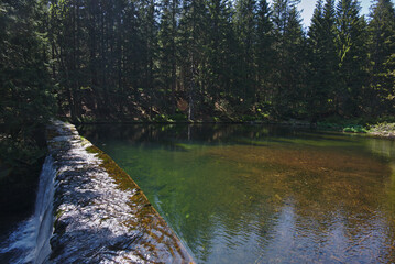 Mountain river Upa in the ski resort Pec pod Snezkou sommer  landscape.Krkonose, Czech Republic