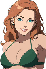 Sexy redhead woman in bikini swimwear summer illustration vector cartoon flat style isolated on white background.