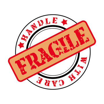 Fragile icon, handle with care sticker and poster for delivery service