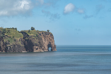 Landscape on Sao Miguel in the Azores called the elephant rock. Beautiful dramatic cliffs. 