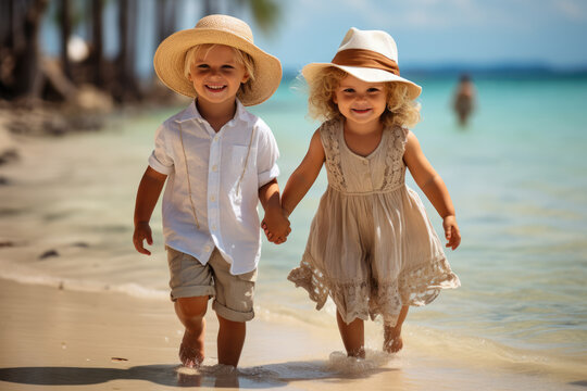 Children Enjoying Happy Days on the Beach, Where Crystal Clear Waters and Playful Moments Create Joyful Memories