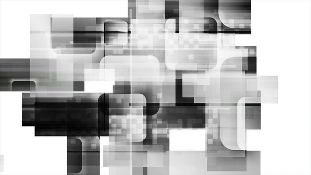 Black and white glossy grunge squares abstract geometric background. Seamless looping motion design. Video animation Ultra HD 4K 3840x2160