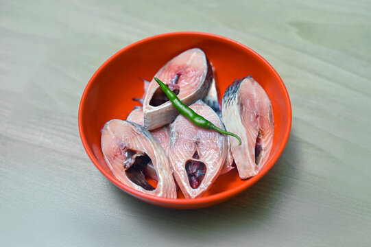 Raw pieces of ilish .the world famous ilish fish of padma river of bangladesh