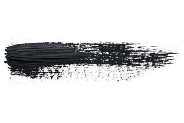 Black acrylic paint, ink brush stroke, brush, line, art. Clean artistic design stripe elements. Isolated Hand Drawn PNG Texture. Transparent background.