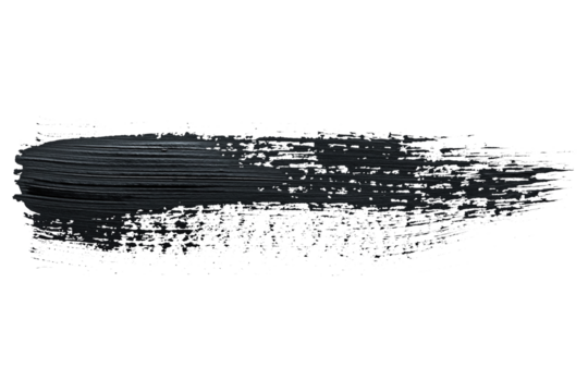 Black acrylic paint, ink brush stroke, brush, line, art. Clean artistic design stripe elements. Isolated Hand Drawn PNG Texture. Transparent background.