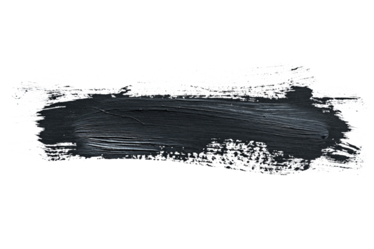 Black acrylic paint, ink brush stroke, brush, line, art. Clean artistic design stripe elements. Isolated Hand Drawn PNG Texture. Transparent background.