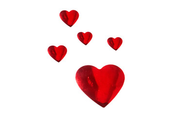 Red flying hearts isolated on transparent background. Vector illustration. Paper cut decorations for Valentine's day 