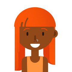 Smile african girl with red hair avatar, pirsing, headphones. Flat style on white background