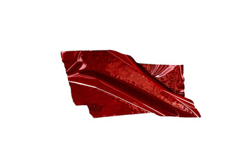 Isolated Red wrinkled adhesive tape pieces. Strips of masking tape on transparent background. PNG for design collage overlay. Torn red plastic tape.