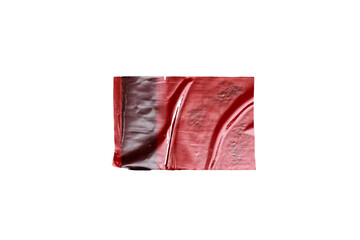 Isolated Red wrinkled adhesive tape pieces. Strips of masking tape on transparent background. PNG for design collage overlay. Torn red plastic tape.