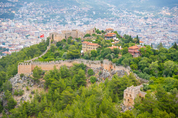 Fototapeta na wymiar Aerial view of Alanya medieval castle in Alanya, Antalya region, Turkey.