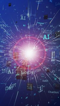 Artificial Intelligence Matrix Grid. Vertical footage in 9:16 ratio. Smartphone and social media ready	
