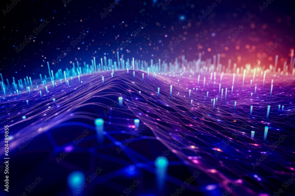 Poster futuristic technology wave background with glowing lines and bokeh. generative ai