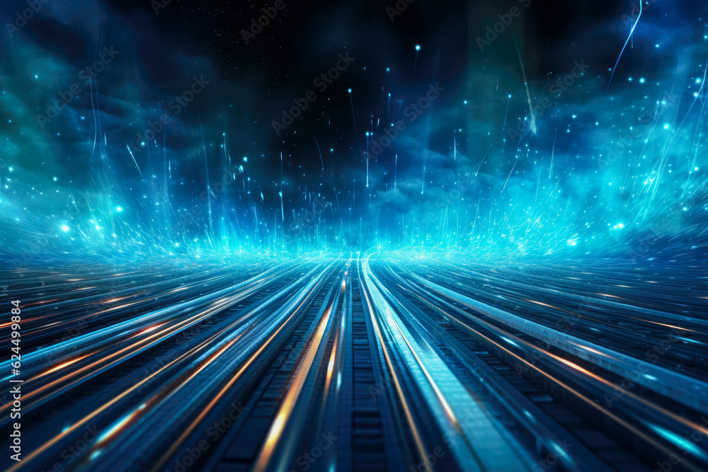Poster futuristic technology wave background with glowing lines and bokeh. generative ai