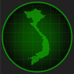 Vector map Vietnam on the radar screen