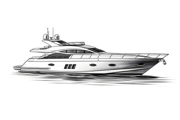 Detailed sketch of a luxury motor yacht on white background