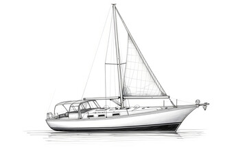 Sketch of a sailboat on a white background - obrazy, fototapety, plakaty