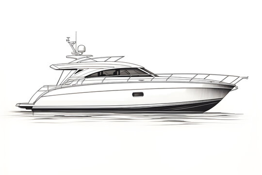 recommend clip art: Detailed drawing of a modern luxury yacht in grayscale
                    