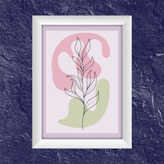 The layout of the painting with plant elements and abstract forms. Template for print, banner, poster and creative design