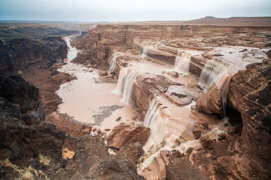 View of the Grand Falls, named the chocolate falls, in the Navajo Nation, Arizona, United States.