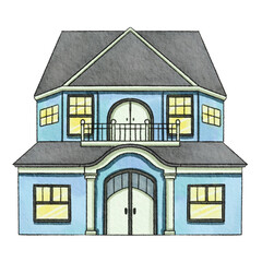 watercolor scandinavian houses and trees. Cute childish buildings isolated. Trendy scandi elements, house watercolor