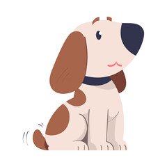 Cute Dog Pet Wear Collar in Sitting Pose Vector Illustration