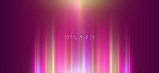 Abstract futuristic banner. Colorful neon lights effect. Glowing striped on purple and magenta background.