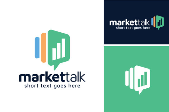 Bubble Chat Icon with Graphic Chart Stats Diagram for Business Marketing Financial Talk Messenger Apps logo design