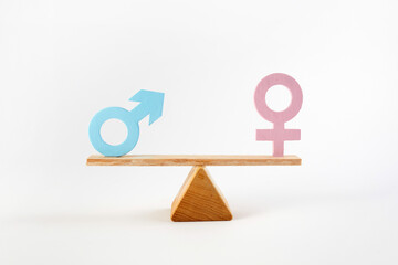 Gender equality concept. Male and female symbol on the scales with balance