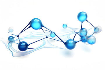 Dynamic blue molecular model with connected spheres on a transparent wave