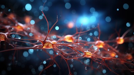 The Brain Neurons Under a Microscope. Science Neurology Theme. Generative AI - obrazy, fototapety, plakaty