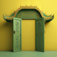 open yellow green chinese door Generative AI