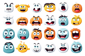 set of funny cartoon faces and logos and emojis