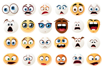 set of cartoon faces logos with different expressions 