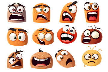 Collection of animated orange faces expressing various emotions on a black background