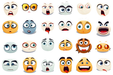 set of cartoon faces logos with different expressions 