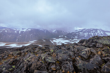 Galdhopiggen, Norway - July 3rd, 2023: The mountain landscape on the hike to the peak of Galdhopiggen In Jotunheimen National Park, Norway