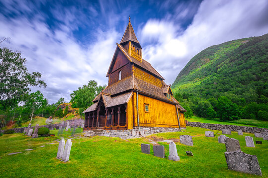 Ornes, Norway - July 4th, 2023: The Urnes stave Church in the village of Ornes. A UNESCO world heritage site