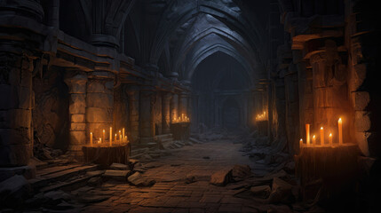 Fototapeta na wymiar Underground dungeon, fantasy adventure tabletop role play game setting, background, dark and creepy