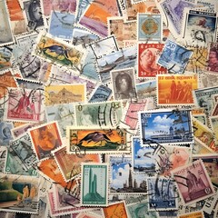 an image depicting multiple international postage stamps: