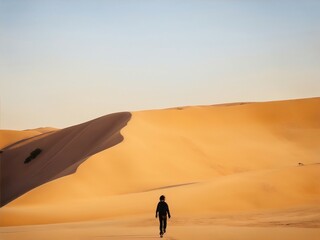 Fototapeta na wymiar A Person Walking in The Middle of the Hot Desert