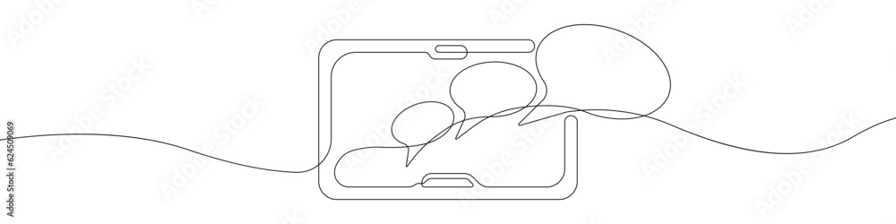 Poster notifications in the tablet icon line continuous drawing vector. one line notification icon vector b